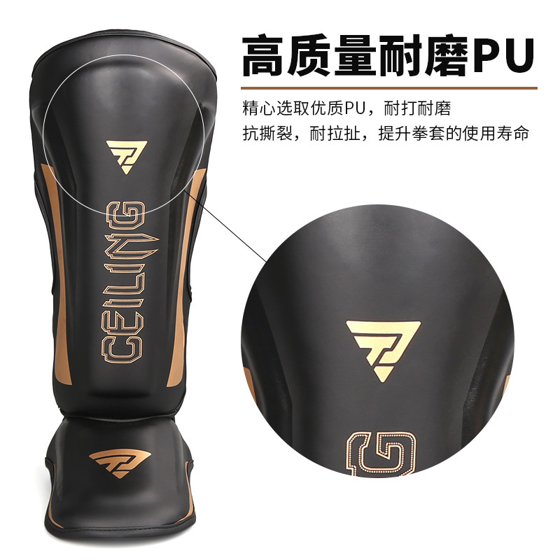 Calaberas de lucha de Ceiling Sanda de lucha con espinilleras en la parte posterior del pie, equipo de protección de entrenamiento de lucha de pu gruesa de boxeo