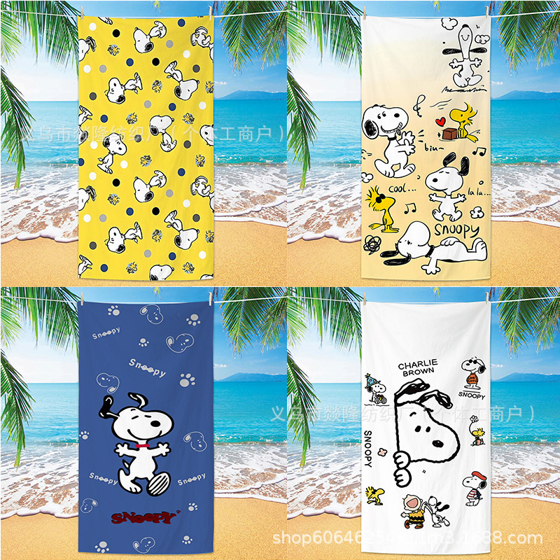 Foreign Trade Hot-Selling Microfiber Snoopy Cartoon Beach Towel Printed Water-Absorbent Children's Beach Towel Quick-Drying Bath Towel