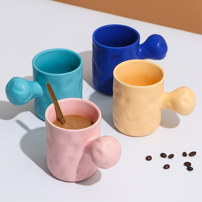 可爱造型情侣杯网红款胖胖杯创意陶瓷杯马克杯日韩咖啡杯色釉杯子