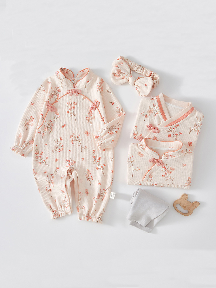 Bebé partido traje puro algodón bebé niña ropa bebé 24 primavera nuevo estilo chino estilo occidental traje de dos piezas