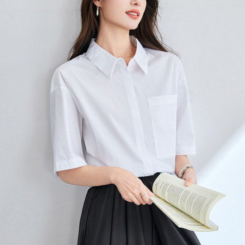 Cotton Cocoon Women's White Short-Sleeve Shirt 2025 Summer New Commute Fashion Korean Style White Shirt Casual Matchable