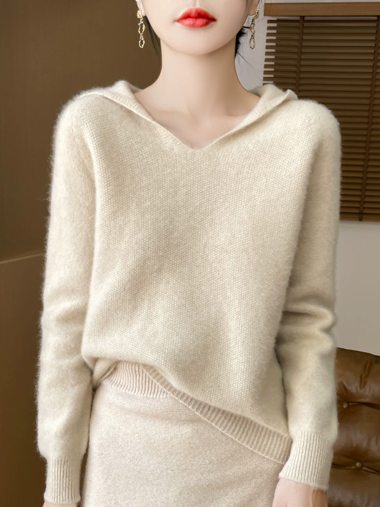 Демисезонный Wool-слой утеплённый свитер с капюшоном, оверсайз