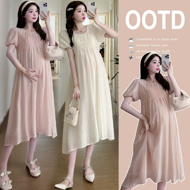 Реальная фотосессия 2024 беременная летняя мода корейское платье французское минималистское худое платье материнства 8300