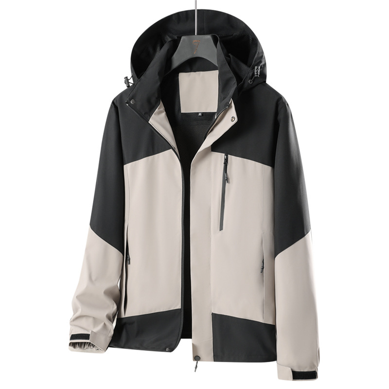 Otoño y invierno nuevo color combinado red al aire libre ropa de asalto pareja de una sola capa con sombrero un solo golpe casual abrigo de montaña suelto