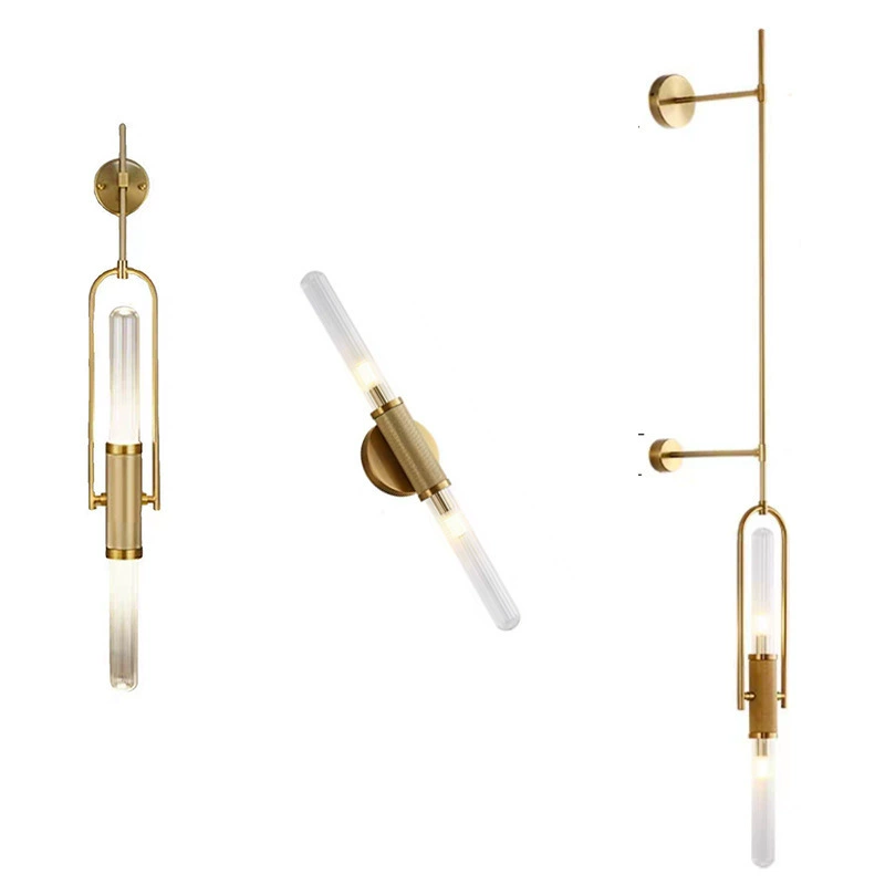 Длинная стеклянная медная настенная лампа-светильник для гостиниц, подвесные светильники для гостиной и спальни