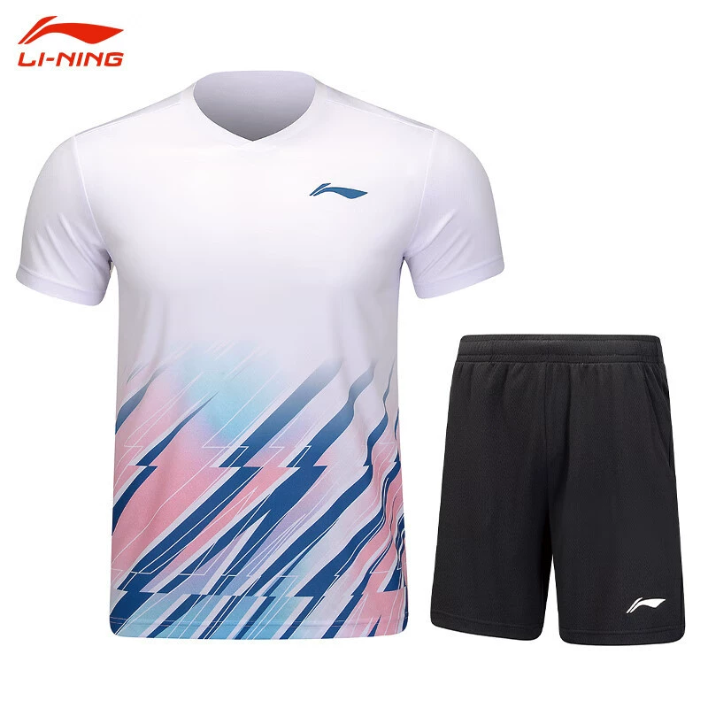 Спортивный комплект (Li Ning) для бадминтона, быстросохнущая футболка и шорты, унисекс, XS–3XL