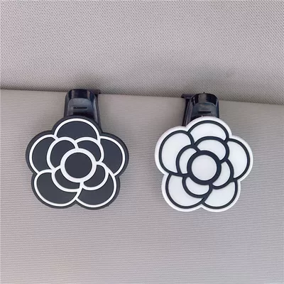 multi-function card clip, Car Glasses Clip/Bill Clip - camellia-black-and-white-flowers-pair