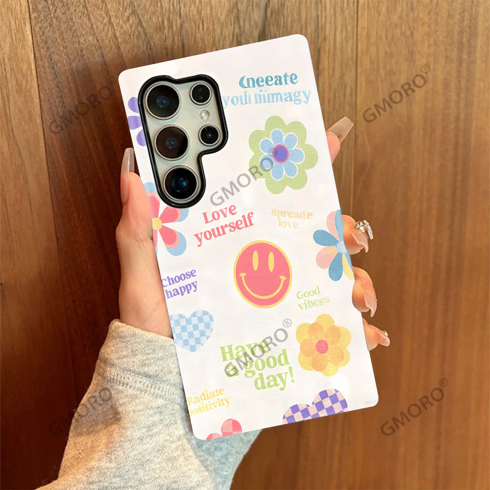 速卖通笑脸插画手机壳适用GalaxyS24+双层菲林S25高级感S23防摔套