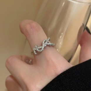 Super Flash Letter Zircon Open Ring Female Niche Design High-End Index Finger Ring Fashionable Stylish Bestie Ring Trend