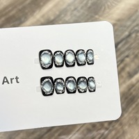 黛瑞森【蓝魔珠】纯手工穿戴甲玻璃珠猫眼暗黑短款美甲可拆卸甲片