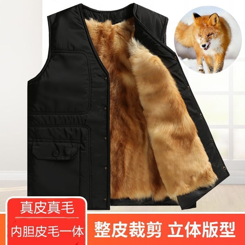 Wool Vest for Middle-Aged and Elderly Men, Fur Integrated Autumn and Winter Warm Vest, Sheepskin Vest, Thickeneded Dad Cotton Vest Wool Vest for Middle-Aged and Elderly Men, Fur Integrated Autumn and Winter Warm Vest, Sheepskin Vest, Thickeneded Dad Cotton Vest