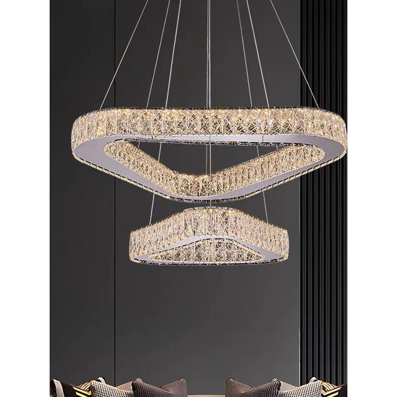 Araña de sala de estar de lujo ligera moderna, diseñador, lámpara de cristal de alta gama, nueva lámpara de comedor de alta gama, lámpara triangular