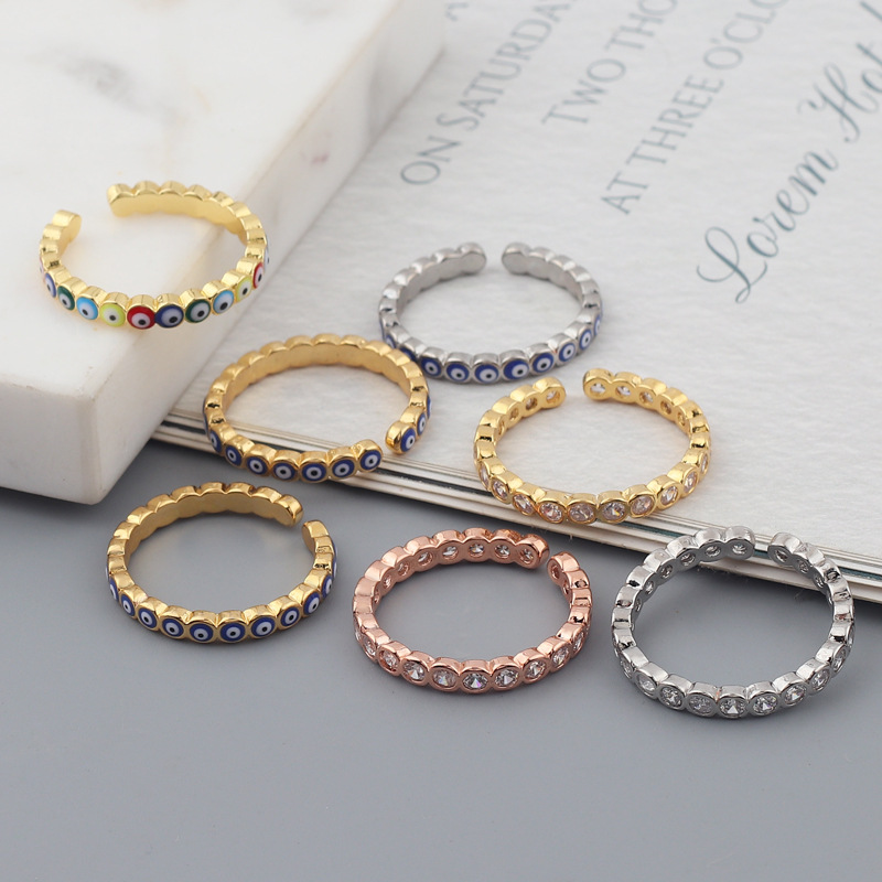 Simple Style Devilu0027S Eye Copper Open Ring Inlay Zircon Copper Rings