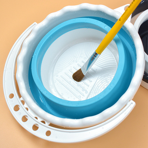 Art multifunctional retractable silicone bucket, silicone brush bucket, pen washing bucket, gouache paint color mixing box