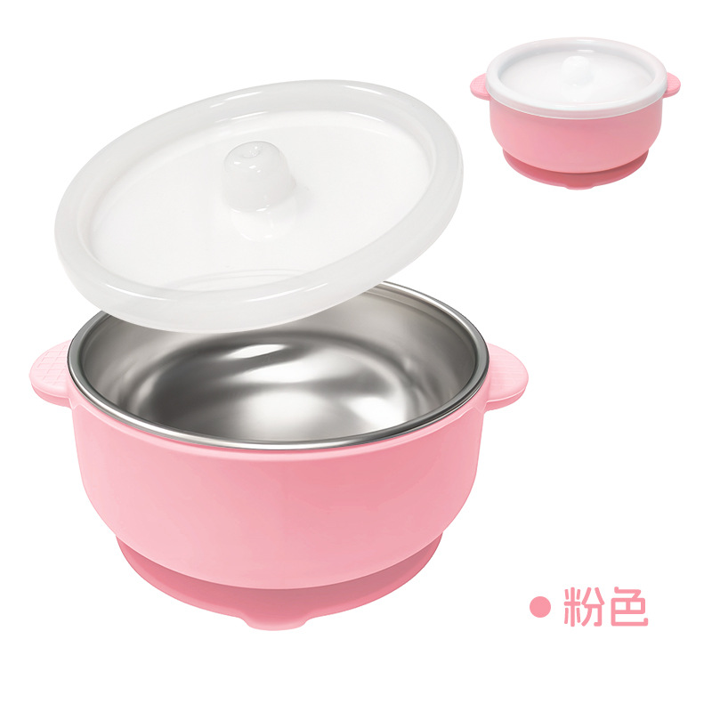 Cuenco de acero inoxidable Amazon 304 con tapa antipolvo Cuenco de silicona para niños con ventosa