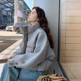 灰色设计感洋派拼接羽绒服女2025冬季新款时尚复古立领白鸭绒外套