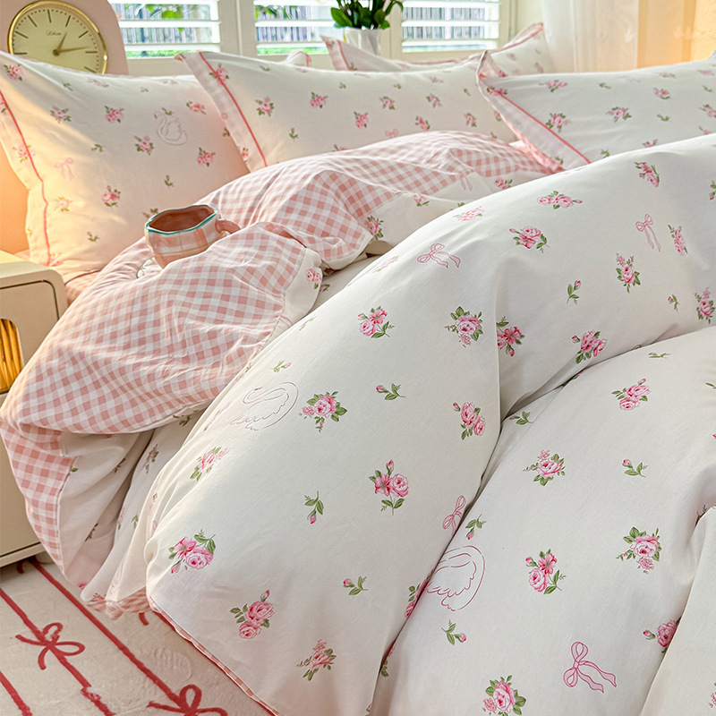 Cama de algodón fresca pequeña de cuatro piezas de algodón puro Xinjiang 2025 nueva funda de edredón sábana ropa de cama de tres piezas