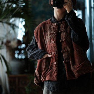 New Style Ancient Mud Beggar Style Digital Printed Quilted Double-Breasted Cotton Vest Cotton Waistcoat 2144 Kongxiao