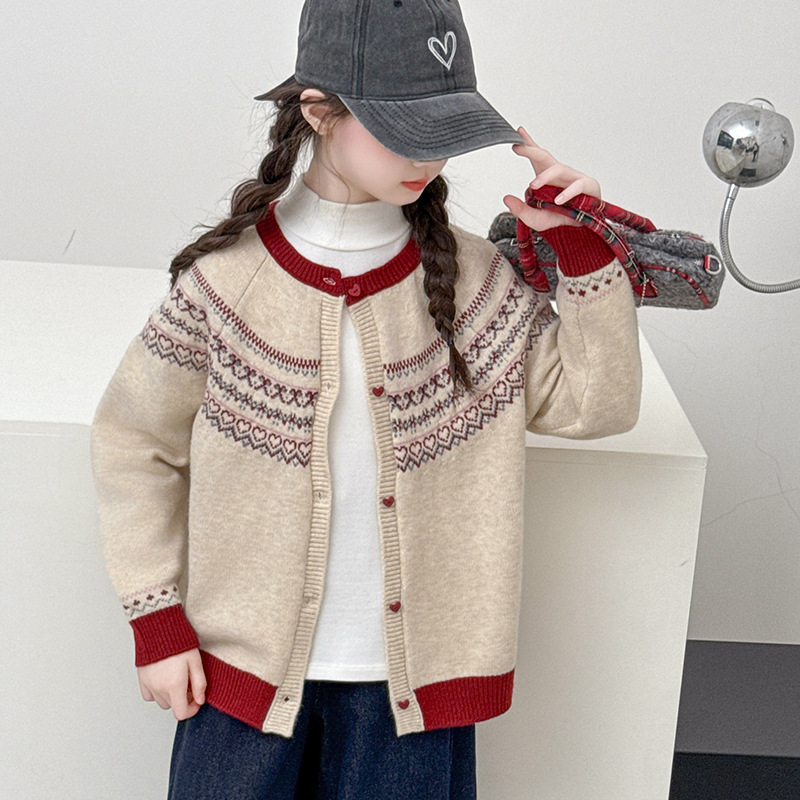 女童针织衫春秋2025新款女大童韩版时髦毛衣开衫儿童休闲早秋外套