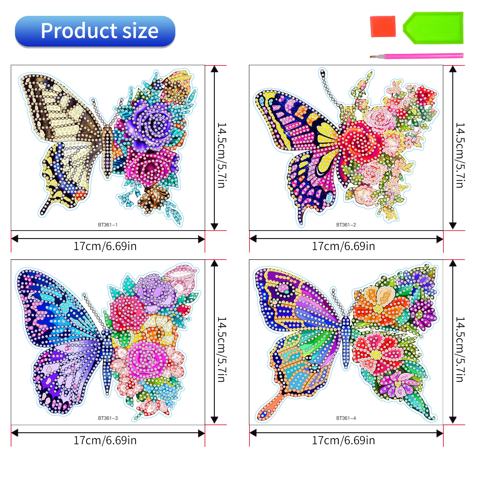 Mariposa de colores pintura de diamantes pegatinas aleatorias pintura DIY pegatinas de pared dibujos animados para niños pegatinas de diamantes hechas a mano pegatinas de ventana cristal
