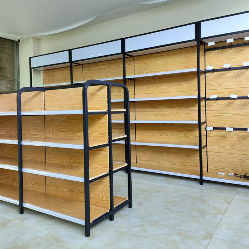 Estantes de exhibición de supermercado estantes de madera de cuatro columnas tienda de conveniencia tiendas de papelería tiendas de madres y bebés supermercados estantes