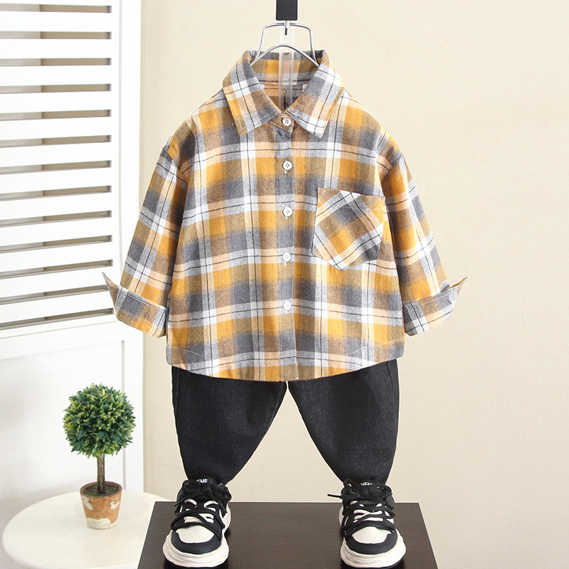 5843 Camisa para niños Camisa a cuadros de otoño para niños 2025 nuevo bebé primavera y otoño abrigo fino para niños