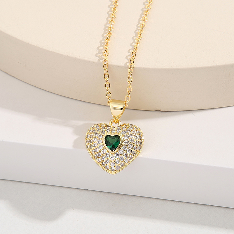 Fashion Heart Shape Copper Inlay Zircon Pendant Necklace 1 Piece