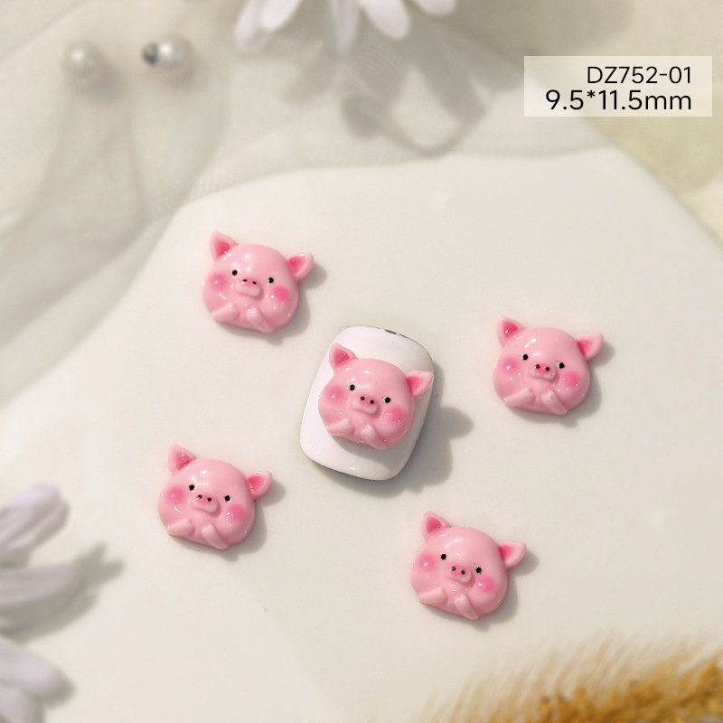 Cartoon pig nail jewelry cute sweet girl heart pink pig three-dimensional resin nail accessories wholesale