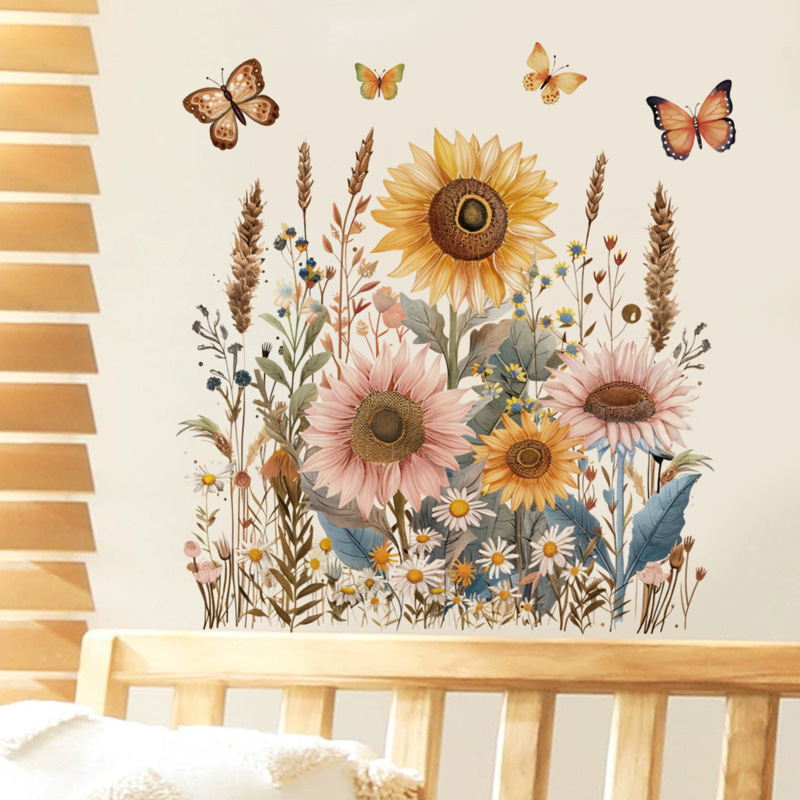 Cross-Border Sunflower Decoration Toilet Bathtub Living Room Bedroom Study Kitchen Entrance Self-Adhesive Removable Wall Sticker