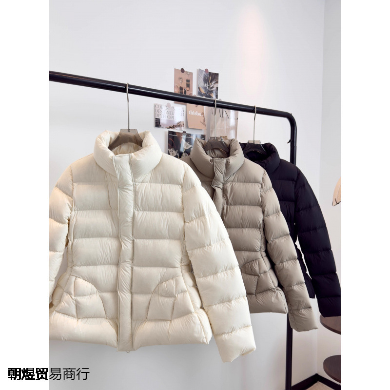 江南冬季90白鸭绒加厚小蛮腰排骨羽绒服女短款布衣同款立领轮廓