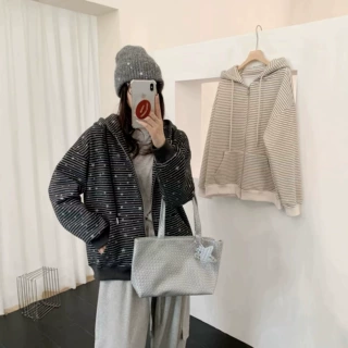 25187-11加绒韩系开衫女2026冬季外贸百搭运动休闲时尚加绒外套女