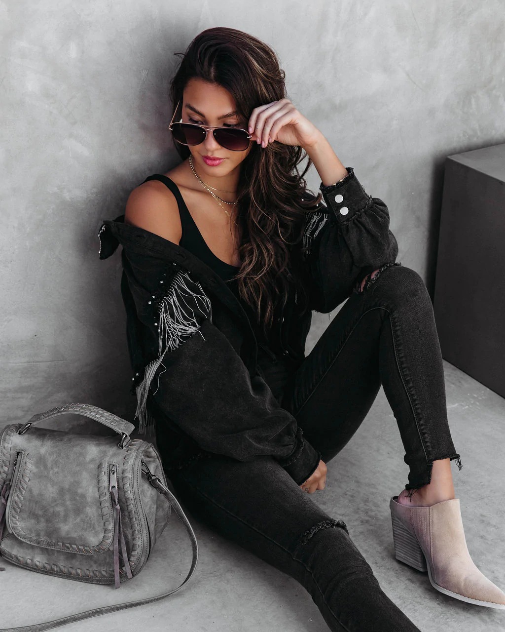 Chain rivets street fashion single breasted coat