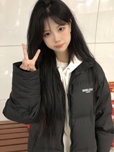 黑色百搭小个子面包棉服女大童冬季初中高中学生宽松加厚外套棉袄