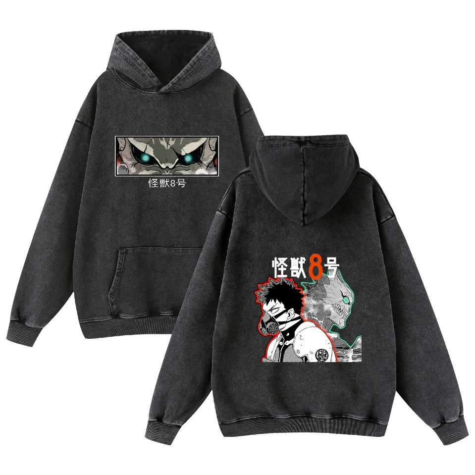 Новый мойка свитера монстр № 8 аниме двухмерный принт свободная повседневная стирка с капюшоном