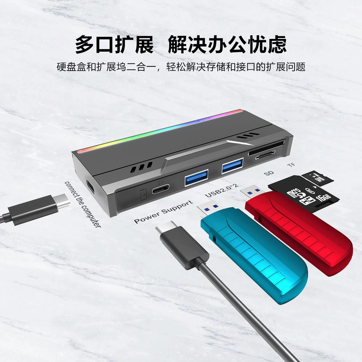 Cross -border new private model multi -function M.2 solid -state hard disk box NVMe/NGFF/USB/TF/SD card hard disk