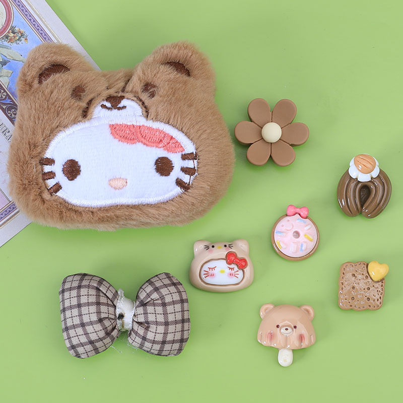 卡通熊头kk咖色系卡通奶油胶配饰洞洞鞋扣材料树脂配件diy饰品230