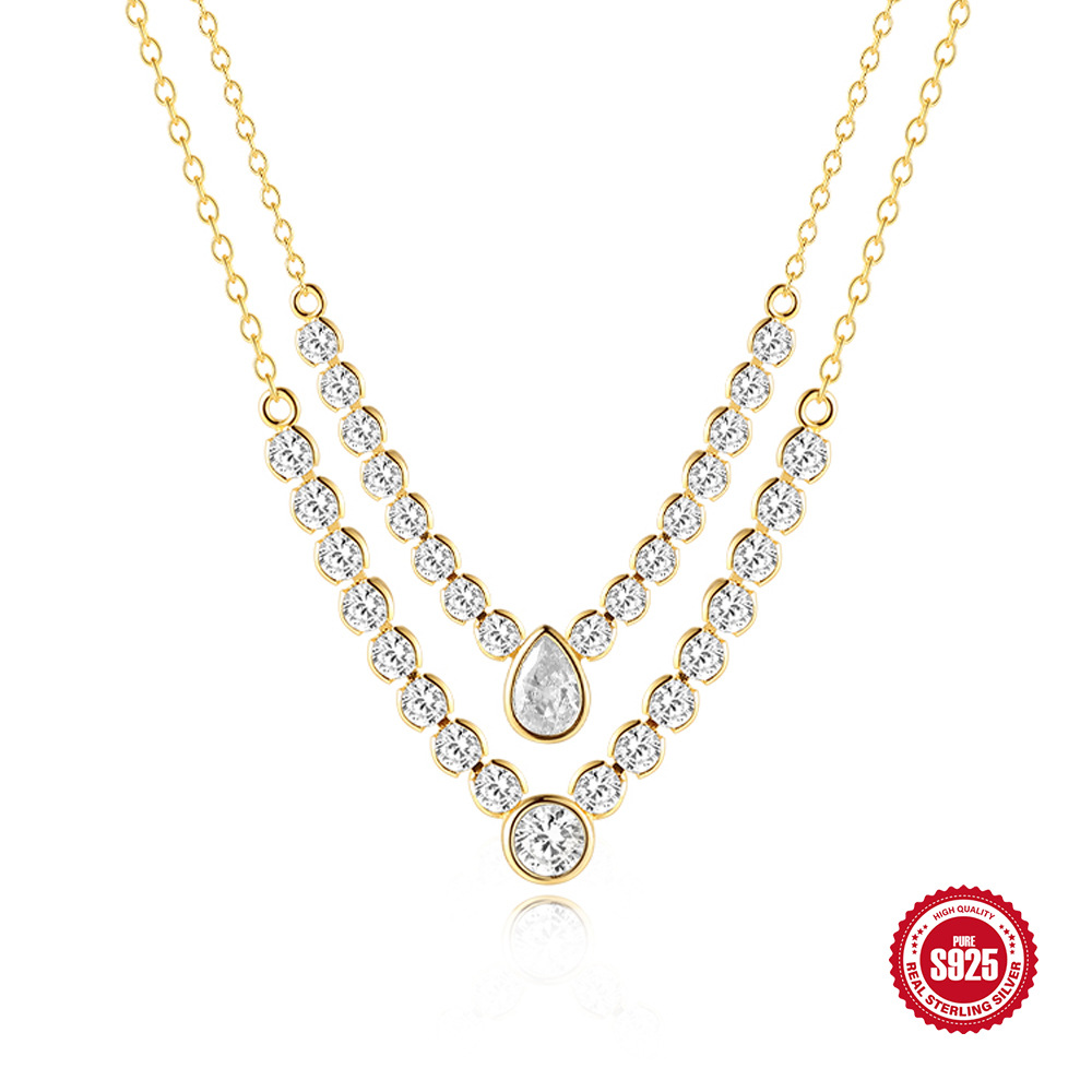 Nueva cadena de clavícula de diamantes de una sola fila de gotas de plata esterlina S925 de gran venta, collar clásico de lujo ligero más vendido en Europa y América