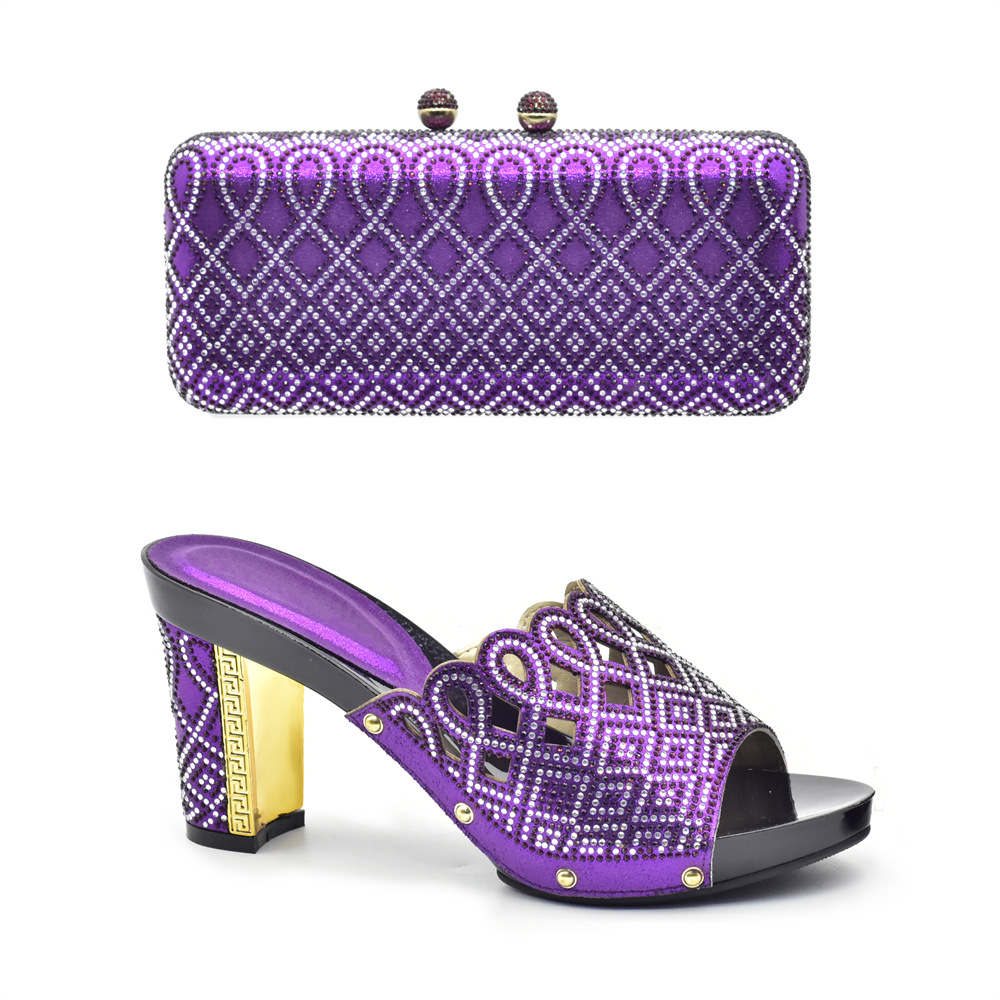 Banquet party round head hot diamond high heel sandals with the same clutch bag party shoe bag set_voghion.com