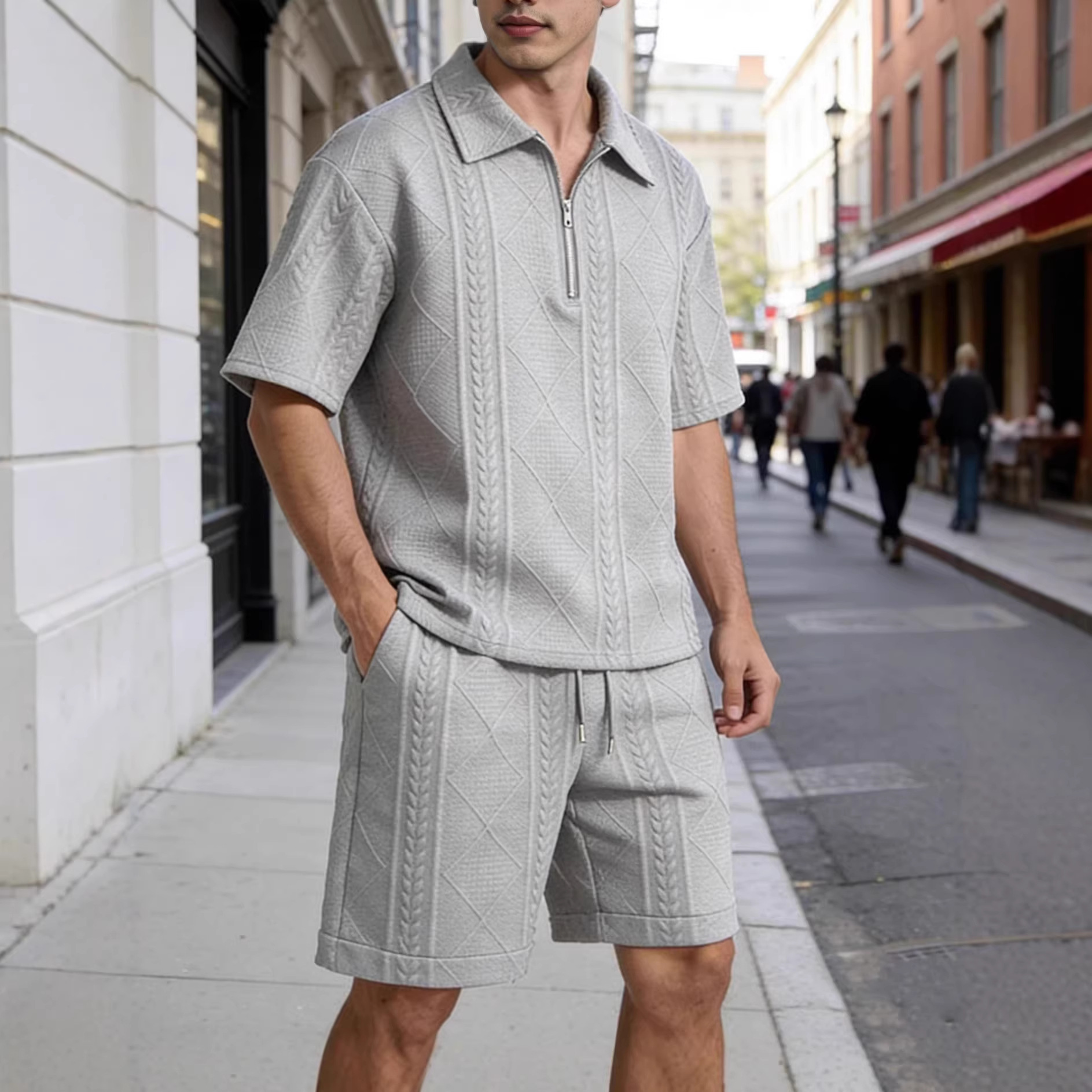 2026 Cross-Border Men's Polo Shirt Short-Sleeved Suit European and American Sports Casual Men's Shorts Sports Beach Pants Suit