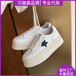 [Wenzhou Factory] Korean Star Thick-Soled Sports and Leisure Board Small Inner Height Increasing Shoes Women's White Shoes Summer