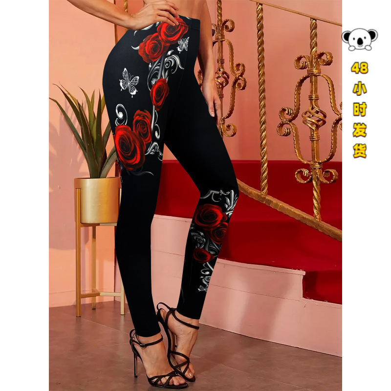 B 62261 Rose Print Yoga Leggings Valentine's Day rose print yoga pants B 62261 Rose Print Yoga Leggings Valentine's Day rose print yoga pants