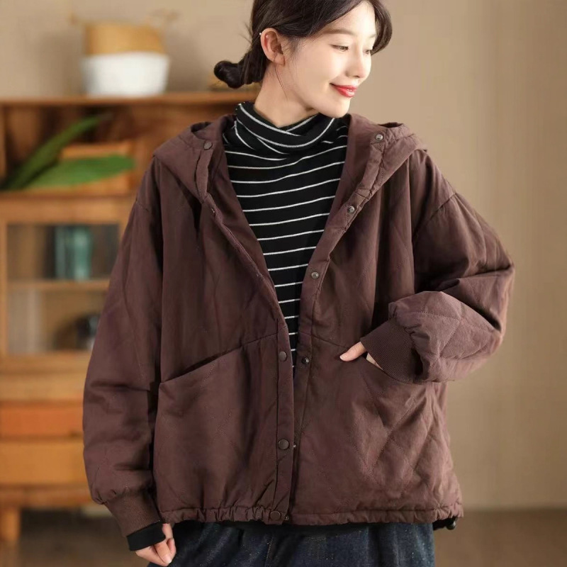 冬季新款 保暖棉衣加厚棉服女棉连帽暗扣防风夹棉外套棉袄81607|undefined