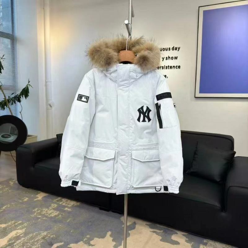 MLB韩国羽绒服2024冬季洋基队ny中长款防风毛领工装连帽情侣外套|undefined