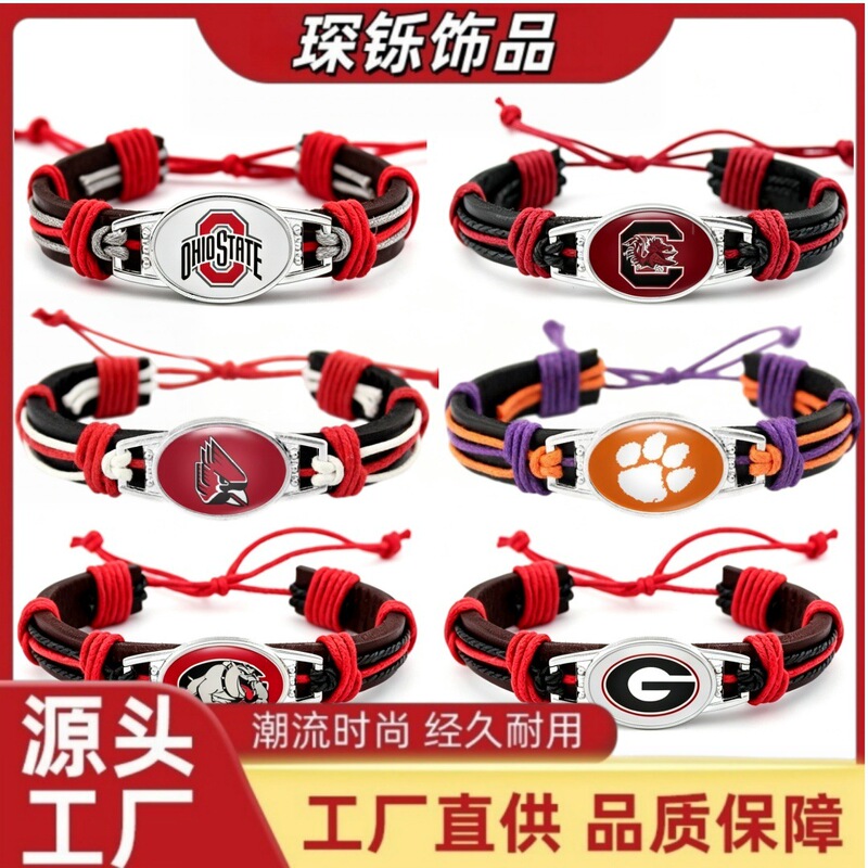 Direct from the factory: NCAA team genuine leather wax cord bracelets, adjustable woven fan merchandise, and customization options available Direct from the factory: NCAA team genuine leather wax cord bracelets, adjustable woven fan merchandise, and customization options available