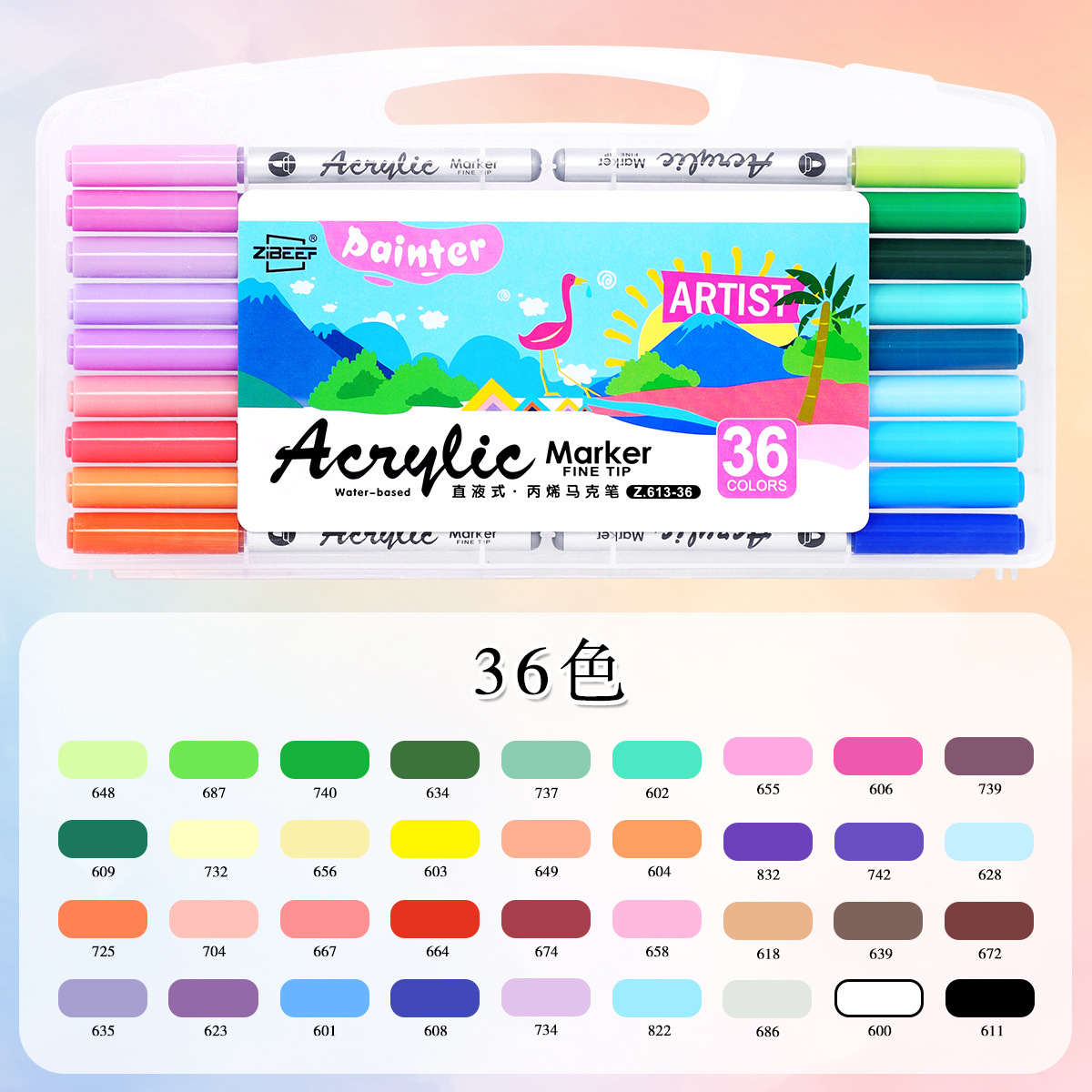 Guangna Z.613 marcador acrílico de cabeza dura de tipo directo se puede apilar en color, marcador acrílico de cabeza dura sin olor 100 colores