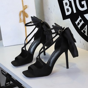 1297-3H102M European and American style sexy open toed straight strap with large bow and thin heel super high heels sand