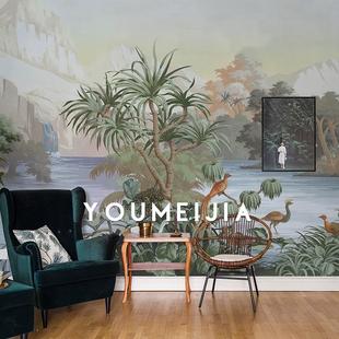 European-style tropical jungle Wall cloth restaurant sofa seamless mural light luxury TV background wallpaper decorative wallpaper