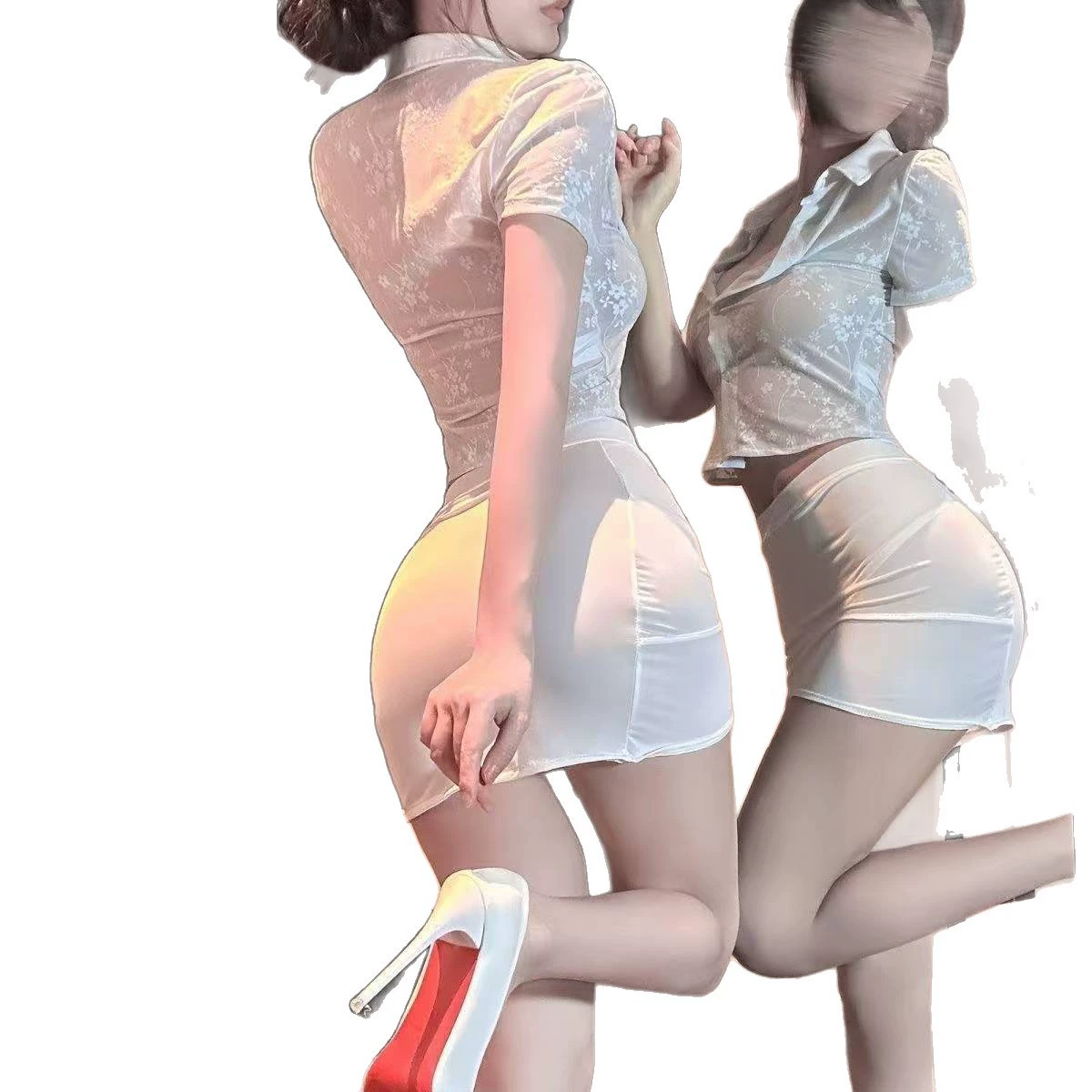Модная sexy обложка книги, комплект, мини-юбка, униформа, нижнее белье, акцент на бедрах
