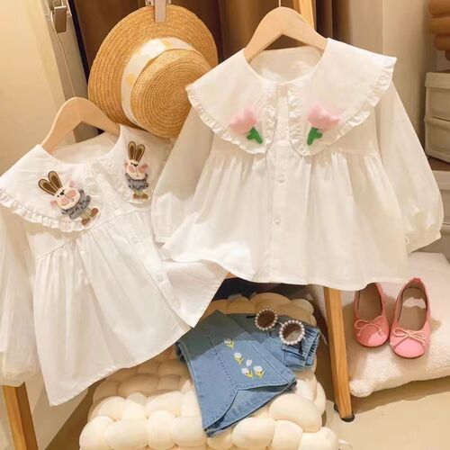 Baby Shirt Spring and Autumn Girls Long Sleeve Blouse Children's Outerwear Top Korean Version Medium and Small Children's Clothes Stylish Autumn Outfit