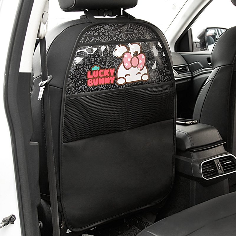 Universal Car Seat Back Kick Protector Pad Universal Leather Storage Bag (Chair back anti-kick pad) - bunny
